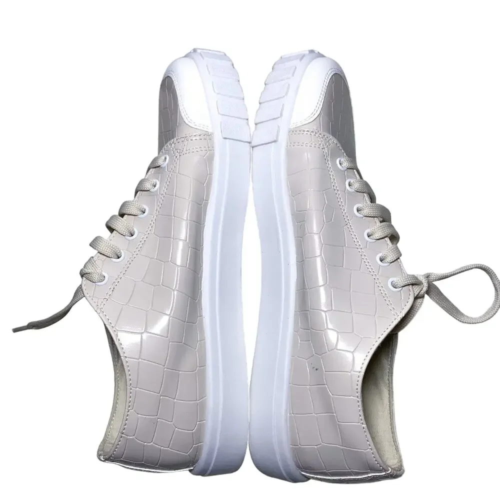 ASOS Design Italian Dismiss Lace Up Lug Trim Chunky Sneakers Glossy Beige Tan 7